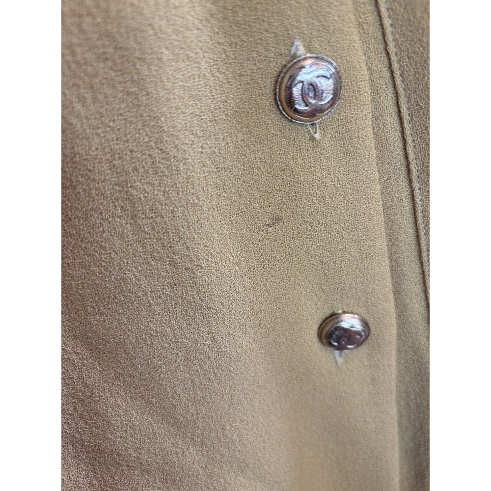 Chanel Vintage Mustard Yellow Pleated Midi Skirt Wool Logo Buttons 26 Classic - Picture 4 of 8